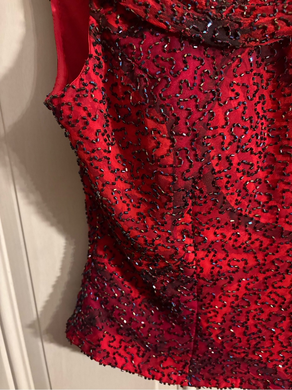 Cache Red Beaded Draped Neckline Evening Top MEDIUM Y2K Grunge Fairy Whimsy Vamp - Picture 9 of 16